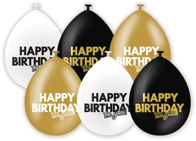 LUQ – Latex Ballonnen Celebration Happy Birthday – 6 Stuks – Zwart-Wit-Goud – Luxe Verjaardag Versiering – Helium Ready