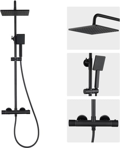 Auralum MAX Regendouche met Thermostaatkraan - Doucheset Zwart - Regendoucheset - Verstelbare Hoogte 88-124 cm - 10 inch Douchekop