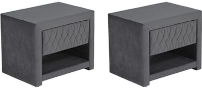 Vente-unique Set van 2 nachtkastjes – 1 lade en 1 opbergvak – Fluweel – Grijs – DANIELE