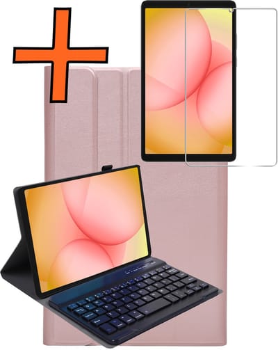 Hoesje - Geschikt voor Samsung Galaxy Tab A11 - Met Screenprotector - Keyboard Book Cover - Toetsenbord Case - Hoes - Rosé goud