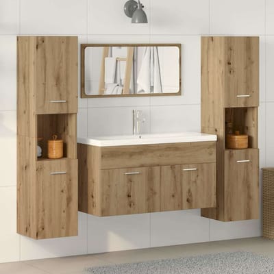 vidaXL - 4-delige - Badkamermeubelset - bewerkt - hout - artisanaal - eikenkleur