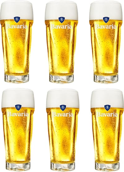 Bavaria Bierglazen - 250 ml - 6 stuks - Bierglas voor koude dranken - Set voor gezellige momenten - Vaatwasserbestendig - Helder glas - 155 mm hoog - Glaswerk - Bierglazen