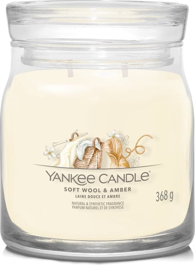 Yankee Candle - Soft Wool & Amber Medium Geurkaars - 50 branduren - 2 lonten