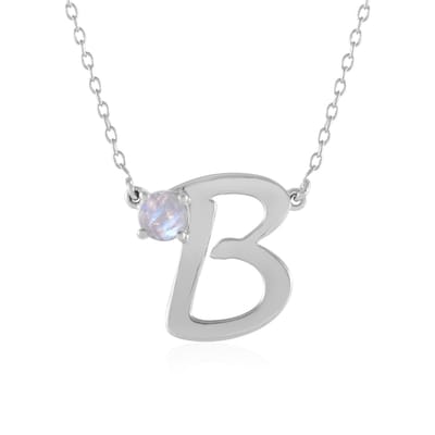 Cavill - Zilveren Halsketting 925 Sterling met Regenboog Maansteen 0,402 ct - Geplatineerd - Rond Slijpsel - Minimalistisch & Elegant Design