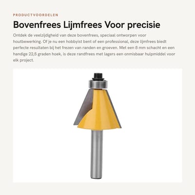 Dailygoods- Bovenfrees 8 mm schacht - Lijmfrees/Randfrees - Houtbewerking - 22,5 graden - Geschikt voor MDF/Massief Hout - Professionele Kwaliteit - Freesbit