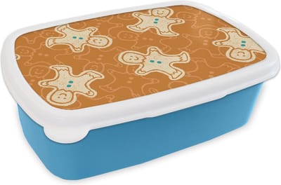 Broodtrommel Blauw - Lunchbox - Brooddoos - Patronen - Gingerbread - Koekjes - 18x12x6 cm - Kinderen - Jongen
