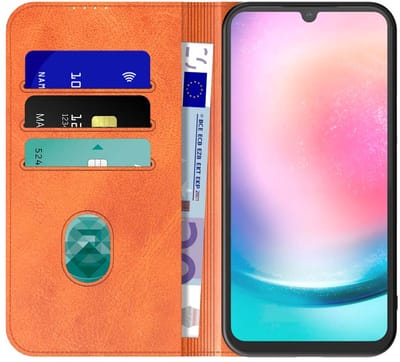 Geschikt voor Samsung Galaxy A24 4G Telefoonhoesje Bruin Kunstleer Met Magnetische Sluiting - Portemonnee BookCase Met Pasjeshouder - ProtX