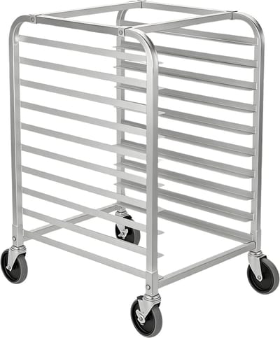 Mobiele Koeltrolley - Voor keuken en restaurant - Bakkerijrek met afsluitbare zwenkwielen voor brood, pizza en koekjes - Aluminium - Zilver-10-Tier