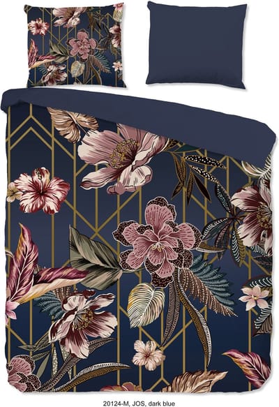Pure dekbedovertrek bloemen - 2 persoons 200x200/220 cm - Donkerblauw - Microvezel