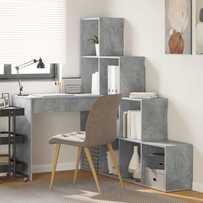 vidaXL - Hoekbureau - Beton - Grijs - 101,5 - x - 149,5 - x - 149,5 - cm - Bewerkt - hout
