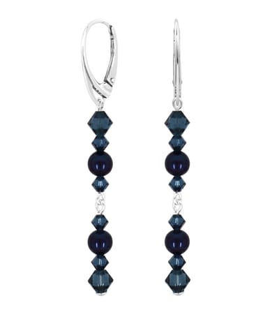 ARLIZI 2358 Oorbellen parel Swarovski kristal donkerblauw - sterling zilver - 6,5 cm