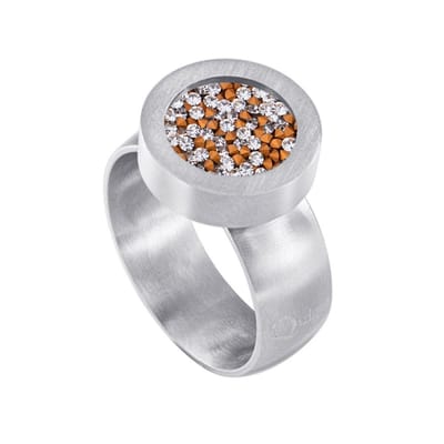 Quiges RVS Schroefsysteem Ring Zilverkleurig Mat 16mm met Verwisselbare Zirkonia Goudkleurig Transparant 12mm Mini Munt