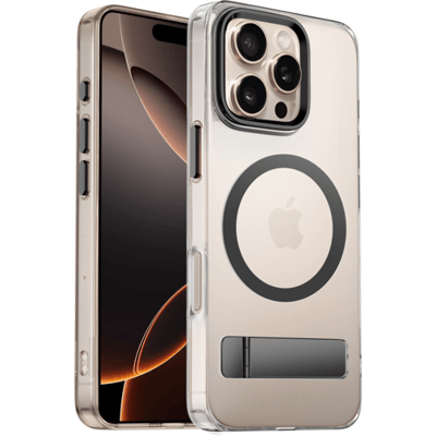 Coverzs Luxe Magnetische Hardcase met Standaard Geschikt voor iPhone 16 Pro – Zwart, Slank en Schokbestendig