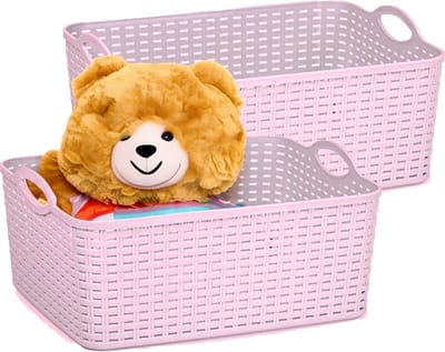 Plasticforte opbergmandje/kastmandje - 2x - 11 liter - oud roze - kunststof - 35 x 28 x 16 cm - nestbaar