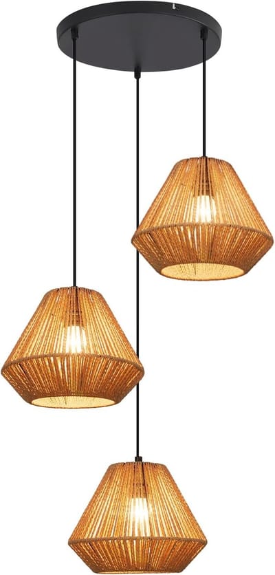 Glitzerlife - Hanglampen - Boho Retro - Lanternvormig - 3xE27 - Hoogteverstelbaar - IJzer - Ø25cm - Zwart Licht Curry - Hanglamp Eetkamer Verstelbaar Woonkamer Slaapkamer