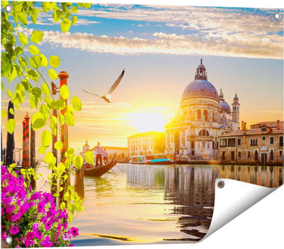 Gards Tuinposter Kanaal in Veneti� met Bloemen - 80x60 cm - Tuindoek - Tuindecoratie - Wanddecoratie buiten - Tuinschilderij