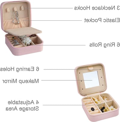 Compacte Sieradenbox met Spiegel - Draagbare PU Leren Organizer voor Ringen, Oorbellen en Kettingen - Perfecte Cadeau-optie voor Vrouwen (Roze)