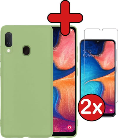 Hoesje - Met 2x Screenprotector - Geschikt voor Samsung Galaxy A20e - Sterk & Shockproof - Telefoon Hoes - Back Cover - Siliconen Case - Telefoonhoes - Groen