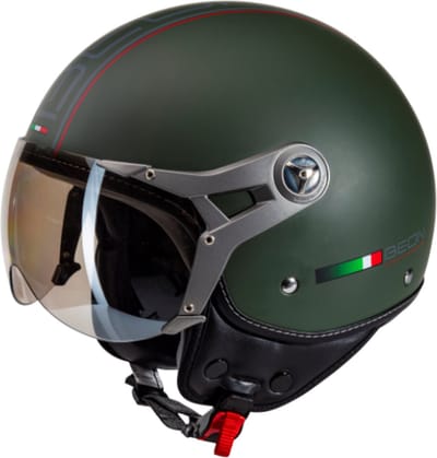 BEON Design-B Scooterhelm - Leger Groen - XS - Jethelm met Vizier - Motorhelm - Geschikt voor Vespa, Scooter, Brommer, Motor en Snorfiets