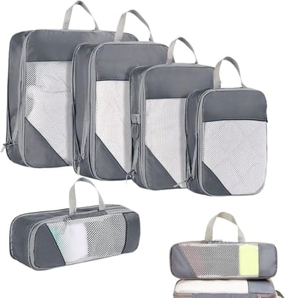 Reiscompressiezakken - Koffer Organizer - Kleding Opbergen - Waterdichte Bescherming - 5 Delen - Grijs