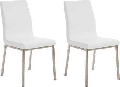 CLP Colmar Set van 2 eetkamerstoelen - RVS - Kunstlkeer - wit