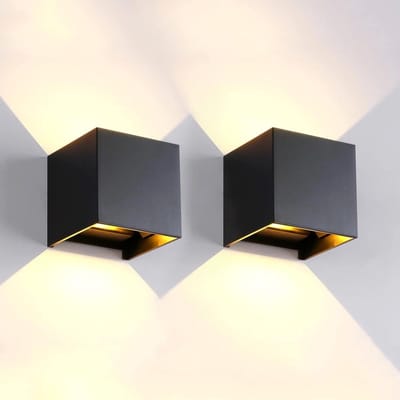 2 Pack LED Wandlampen – Op & Neer – IP65 Waterdicht – Aluminium – Zwart – 12W 3000K – Voor Binnen & Buiten