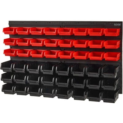 Bacs de rangement muraux, Organisateur à crémaillère 48 bacs pour pièces, Garage en plastique, Atelier, Outil avec panneaux muraux, Organisateur d'outils pour écrous, boulons, vis, clous,