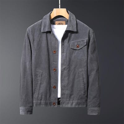 Nouvelle Veste en Velours Côtelé pour Homme Printemps et Automne Coton Décontractée Tendance Rétro Polyvalente à Revers Veste d'Automne pour Homme M gray