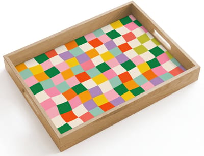 Dienblad hout 40x30 cm - Schootdienblad - Vierkanten - Kleurrijk - Golvend - Borrelplank rechthoek - Plateau dienbladen