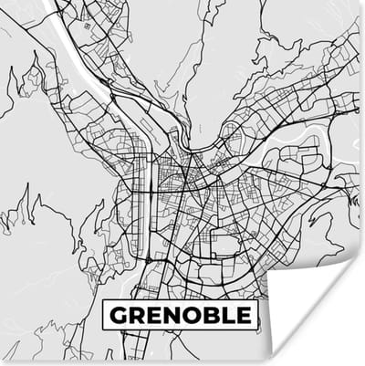 Poster Frankrijk - Grenoble - Stadskaart - Plattegrond - Kaart - 100x100 cm XXL