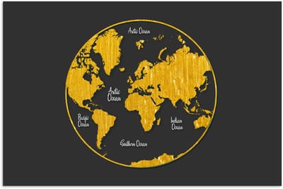 Poster 30x20 cm - Wereldkaart - Cirkel - Goud - Posters - Kamer decoratie - Wanddecoratie woonkamer - Muurdecoratie slaapkamer