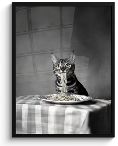Poster in lijst - Fotolijst 50x70 cm - Posters - Bengaal - Kat - Tafelkleed - Zwart - Wit - Dier - Posterlijst zwart - Decoratie - Wanddecoratie woonkamer - Muurdecoratie slaapkamer