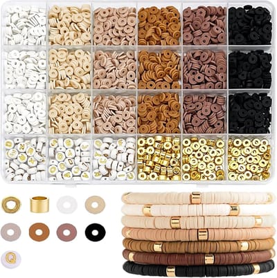 Kralen voor armbanden, 6 mm, kleurrijke kleikralenset, letterkralen, kleikralen om te rijgen, kit om sieraden te maken, vriendschapsarmband zelf te maken, bruin, zwart, wit