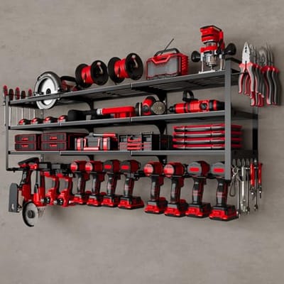 Grote Power Tools Organizer Wandmontage met 12 Boorhouders voor Garage en Werkplaats - Zware Opbergrek