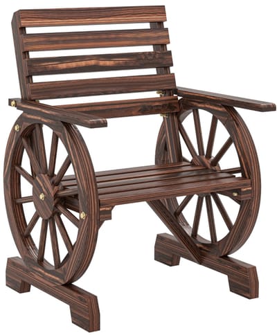 Fauteuil - Landelijke Tuinstoel Met Wagenwiel Design - Met Armleuningen En Lattenzitting - Voor Tuin En Balkon - Houtskoolkleurig Hout