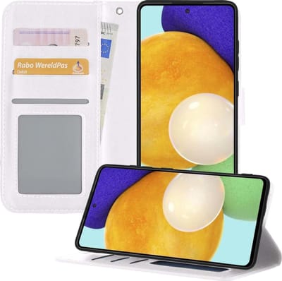 Hoesje - Met Pasjeshouder - Geschikt voor Samsung Galaxy A52 5G - Luxe Bookcase Portemonee - Flip Case - Kunstleer Book Case - Flipcase - Book Cover - Walletcase - Portemonneehoes - Telefoonhoesjes - Wit