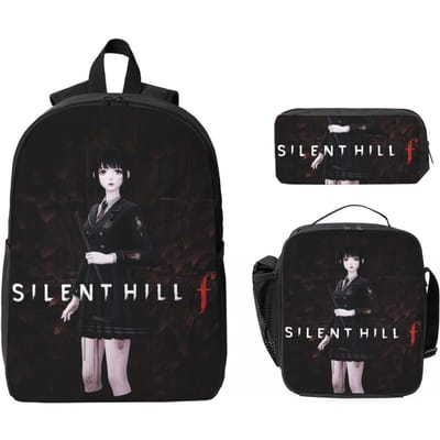 3 Stuks Silent Hill F Horror Game merchandise Rugzak Set voor Kinderen Etui Sets Schooltassen Sets met Lunchbox Voor Schoolleerlingen Rugzak black