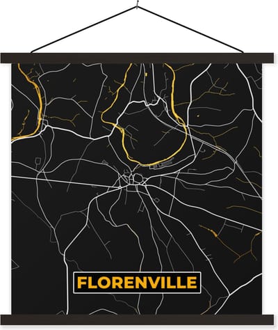 Posterhanger incl. Poster 60x60 cm - Schoolplaat - Goud - Kaart - Stadskaart - Plattegrond - Florenville - Textielposter - Zwarte latten - Stadskaart
