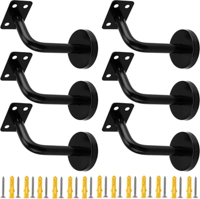 Matte Zwarte Handrail Beugels 6PCS, Roestvrijstalen Wandmontage Steun voor Trapleuning, Inclusief Schroeven en Verlengbuizen