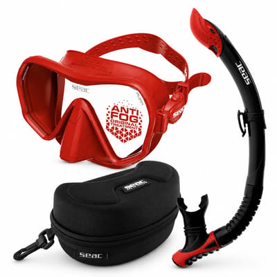 SEAC Pura Snorkelset – Duikbril / Duikmasker met Snorkel – Anti-Fog – Inclusief Opbergbox – Rood