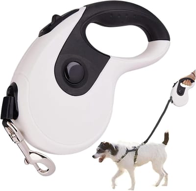 Intrekbare Hondenriem - Automatische Riem - Wandelen met Hond - Bediening met Eén Knop - 5 Meter Lengte - Wit
