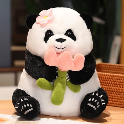 Creatief Pluche Panda Speelgoed Kawaii Panda met Bubble Tea Beker/Bamboe/Bloem Knuffeldier Poppen Speelgoed voor Vrienden Geliefden Kawaii Cadeaus 22cm