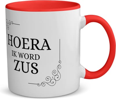 Akyol - hoera ik word zus koffiemok - theemok - rood - Zus - iemand die zus wordt - zus cadeautjes - cadeau - kado - geschenk - 350 ML inhoud