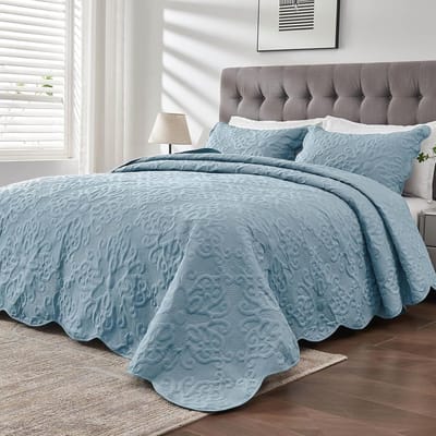 Spreien 120x118 voor California King/King Bed Lichtgewicht Gewatteerde Coverlet Set 3 Stuks 1 Quilt 2 Kussenslopen Spa Blauw