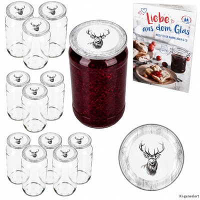 12-delige set ronde glazen 1062 ml tot 82 Alois Hirsch deksels incl. Diamant Gelierzauber receptenboekje