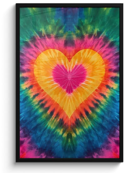 Poster in lijst - Fotolijst 60x90 cm - Posters - Hart - Tie Dye - Kleurrijk - Posterlijst zwart - Decoratie - Wanddecoratie woonkamer - Muurdecoratie slaapkamer