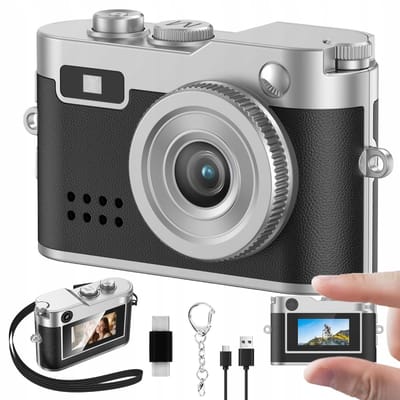 Retro Mini Digitale Camera - Mini Camera - Zwart - 200mAh - 1080p HD | 2 MP | 0,96-inch kleurenscherm | LED-flitser - Automatische belichting + autofocus - Met 6 Filters & OTG-adapter