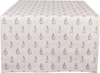 Clayre & Eef Tafelloper 50x140 cm Beige Grijs Katoen Konijn