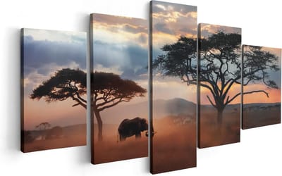 Artaza Canvas Schilderij Vijfluik Olifant In Het Wild - Savanne - 100x50 - Foto Op Canvas - Canvas Print