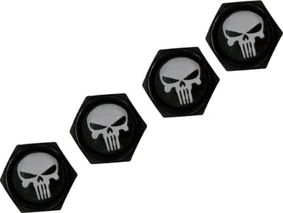 Waledano® PREMIUM Auto Ventieldopjes - Punisher - Ventiel - Wit - Autoventieldoppen - Wiel - Banden Accessoires - Universele Ventieldoppen - Motor - Scooter - Auto - Doodskop - Banden - Metaal - 4 STUKS